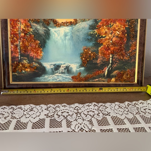 Painting: Amber Trees, Waterfall. 13x17in framed. Handmade in Latvia 🇱🇻 - Picture 6 of 7
